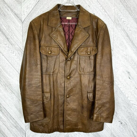 Vintage Marquis of London Leather Jacket Coat Mens Size Large Hipster 70s - Picture 1 of 8